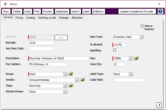 Items General Tab